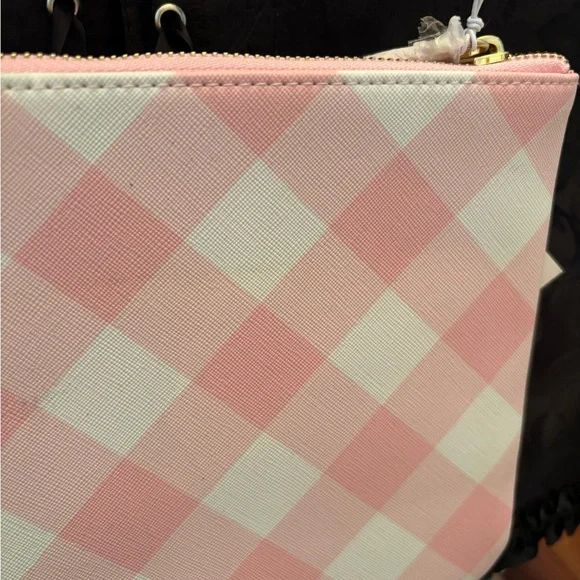 Kate Spade Pink Checkered Cosmetic Bag Mean Girl Plaid Millennial Pink Y2K - Picture 8 of 9